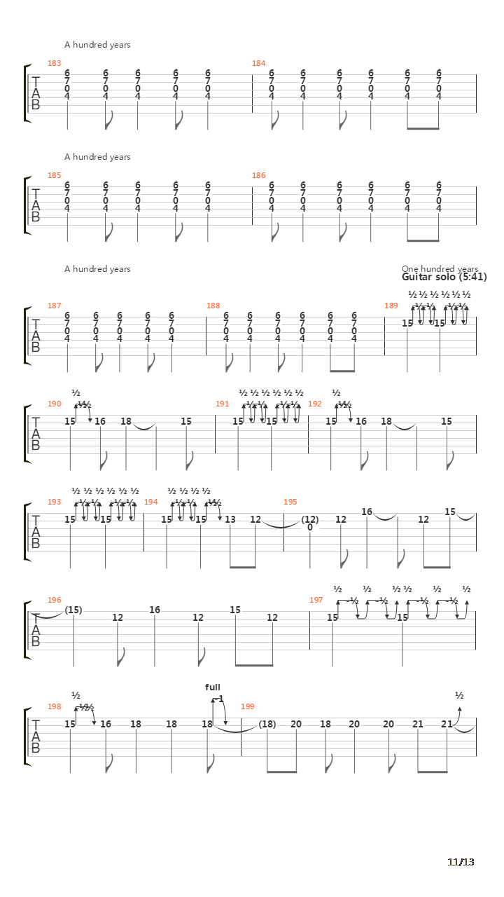 One Hundred Years吉他谱