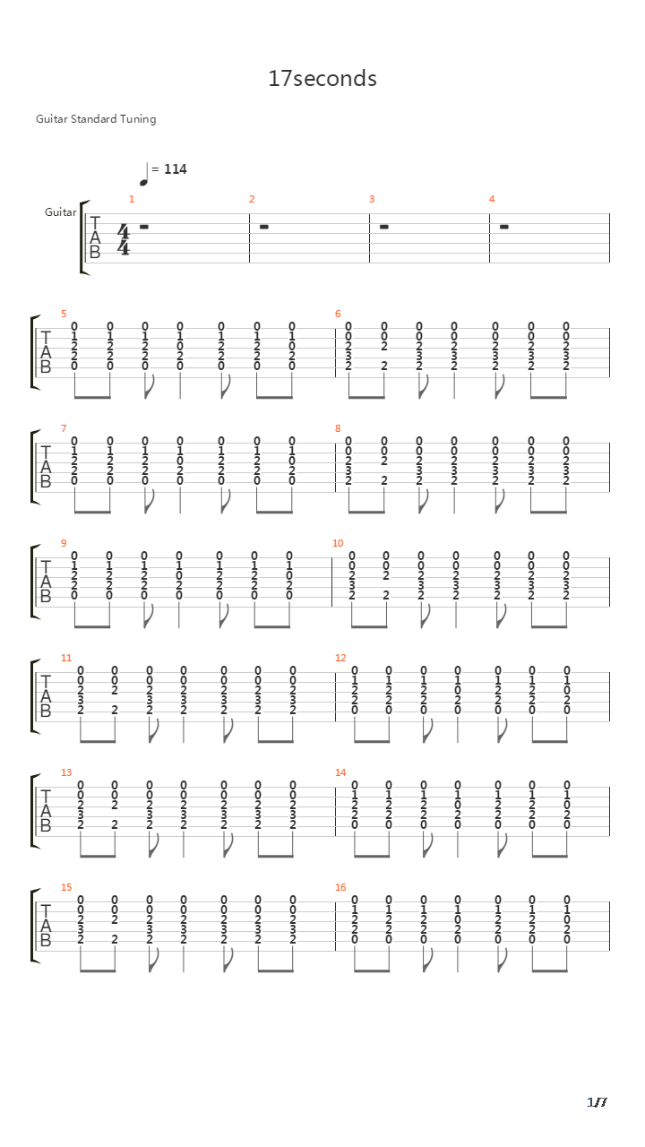 Seventeen Seconds吉他谱