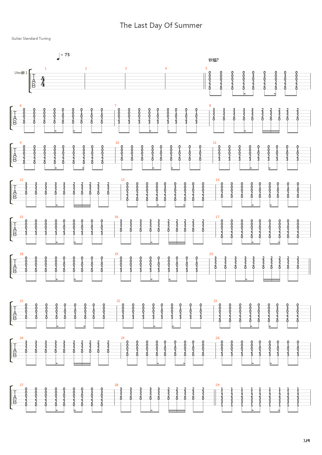 The Last Day Of Summer (Zarguitar Edition)吉他谱