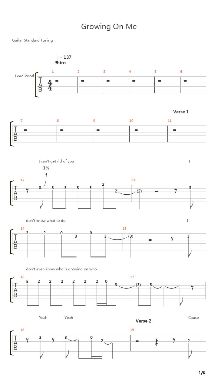 Growing On Me吉他谱