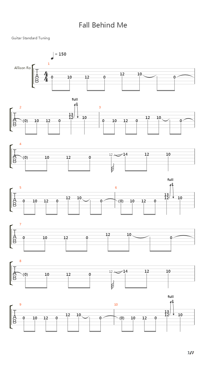 Fall Behind Me吉他谱