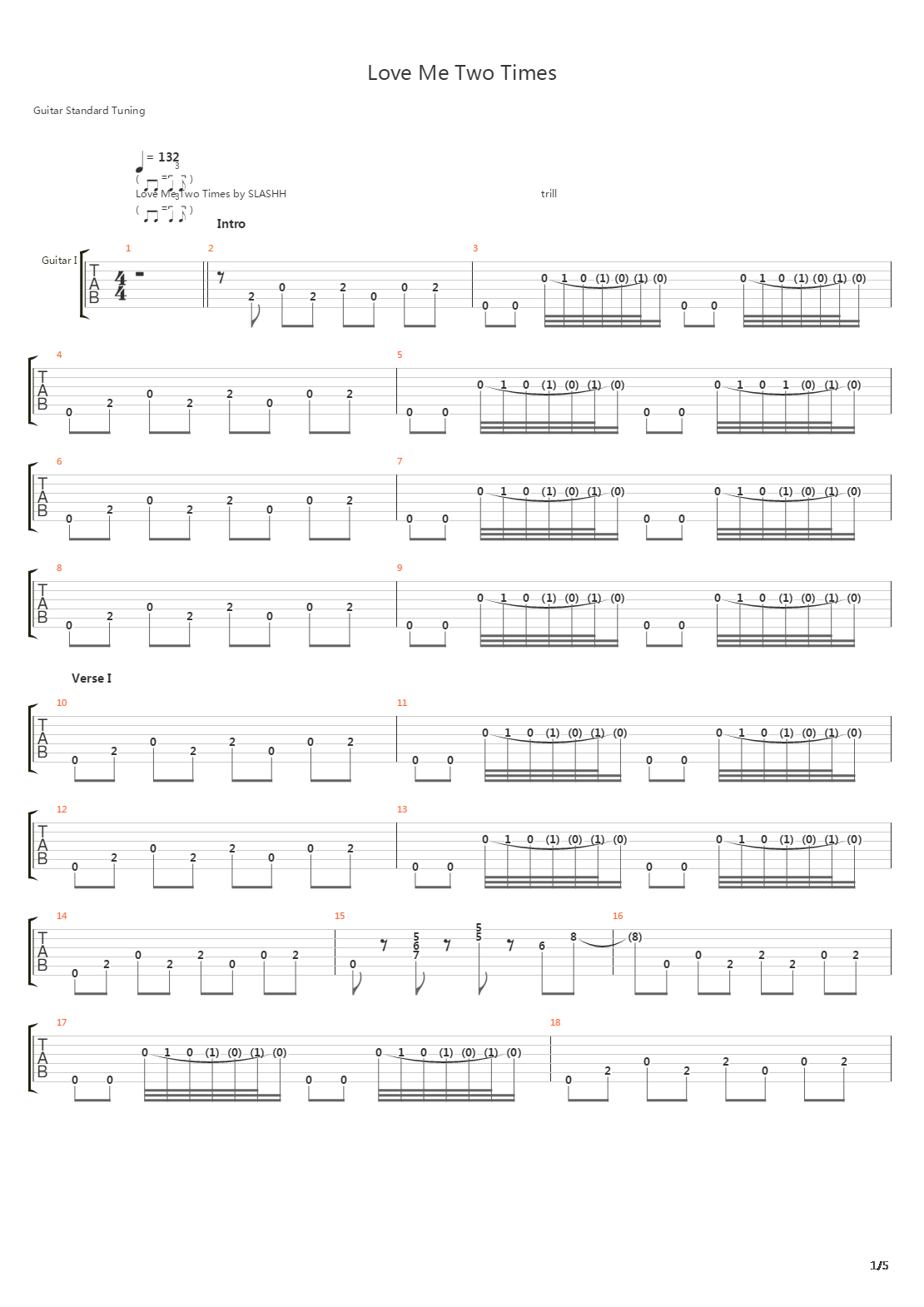 Love Me Two Times吉他谱