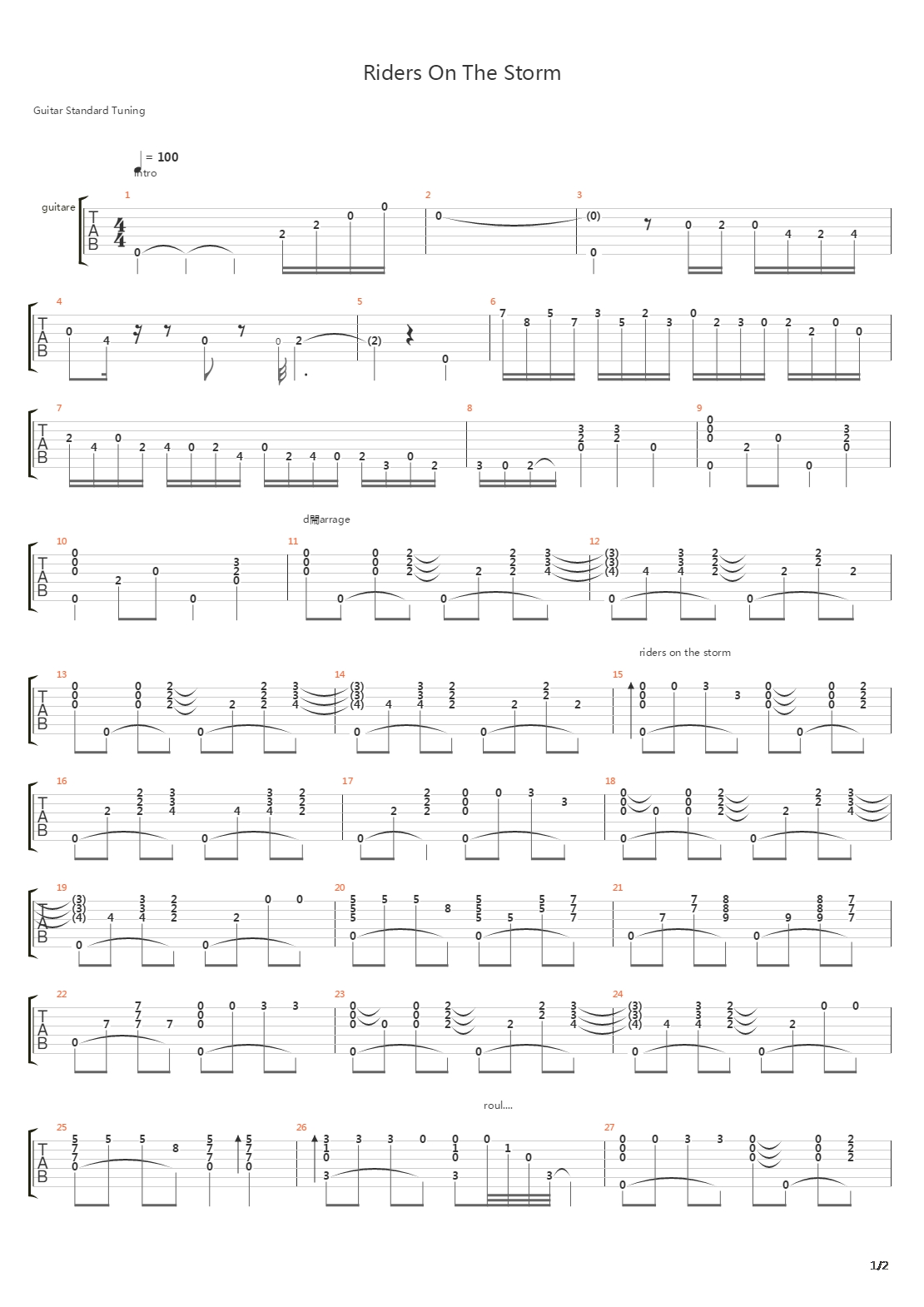 Riders On The Storm (Acoustic)吉他谱