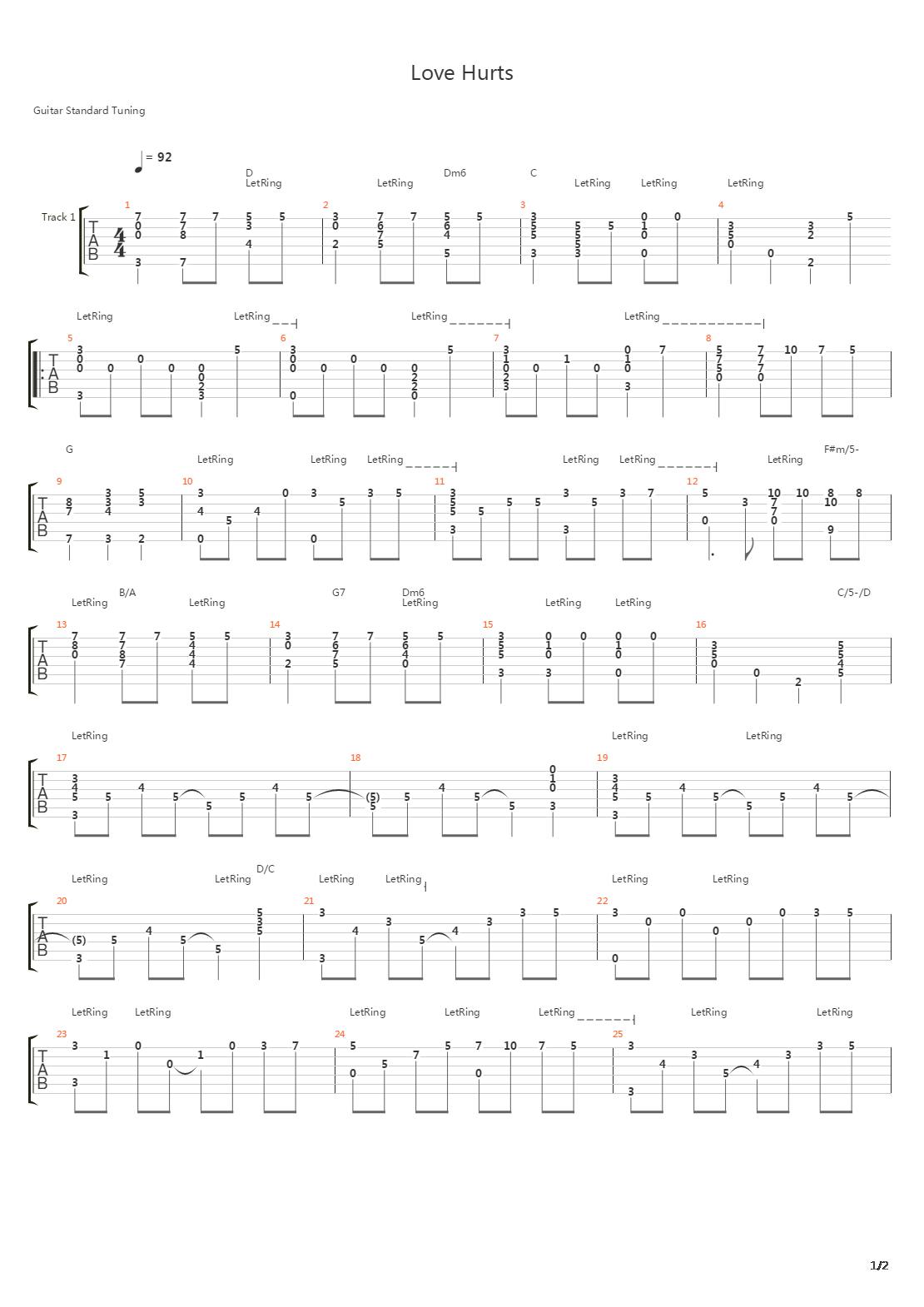 Love Hurts吉他谱