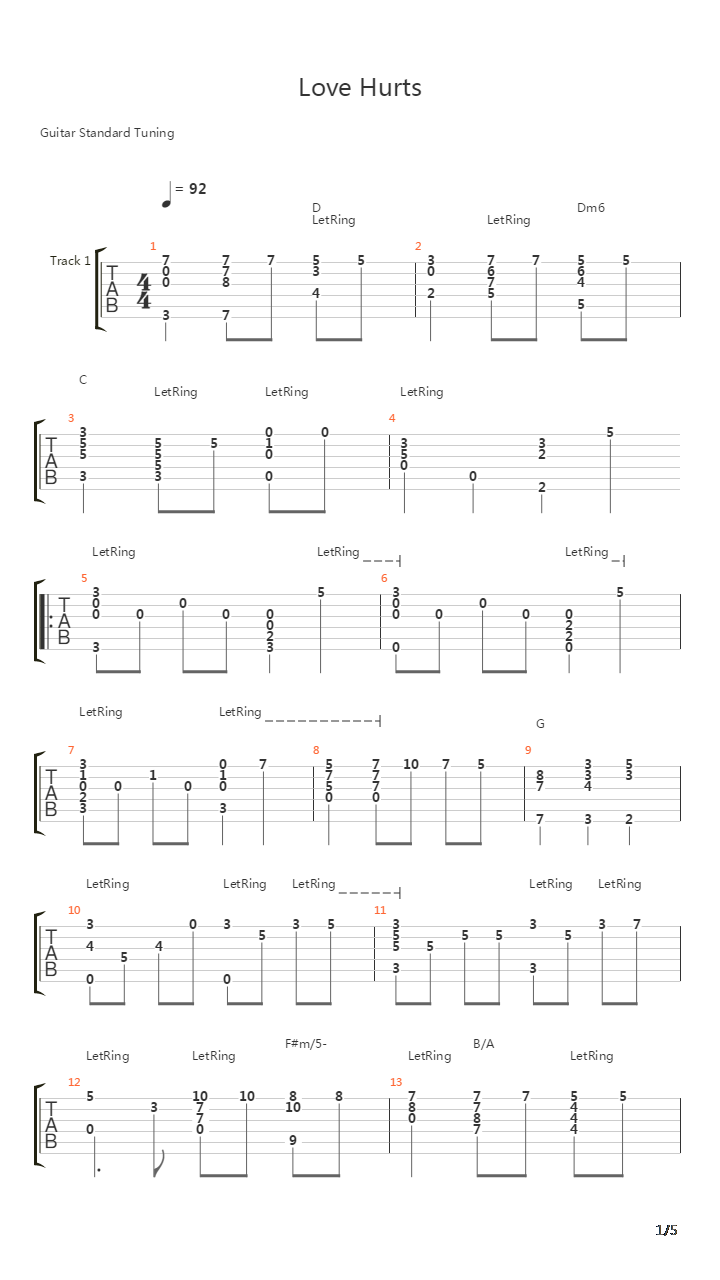 Love Hurts吉他谱