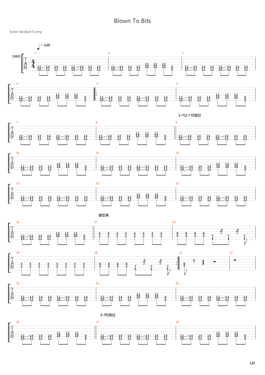 Blown To Bits吉他谱