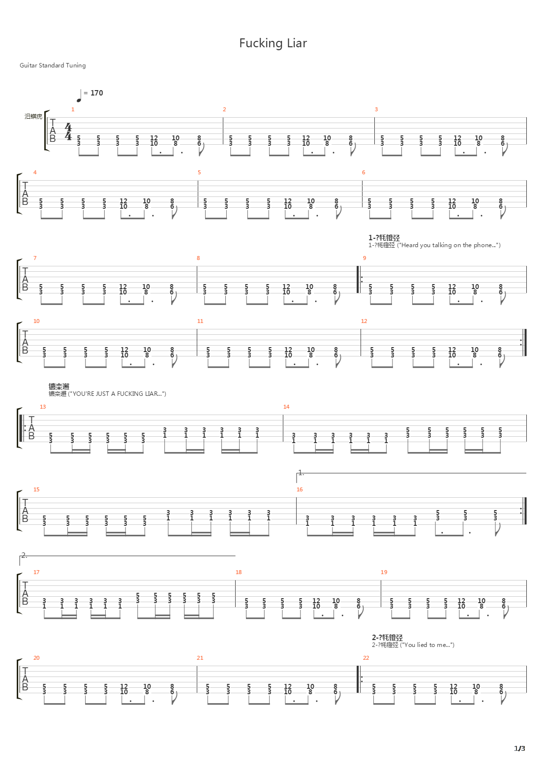 Fucking Liar吉他谱