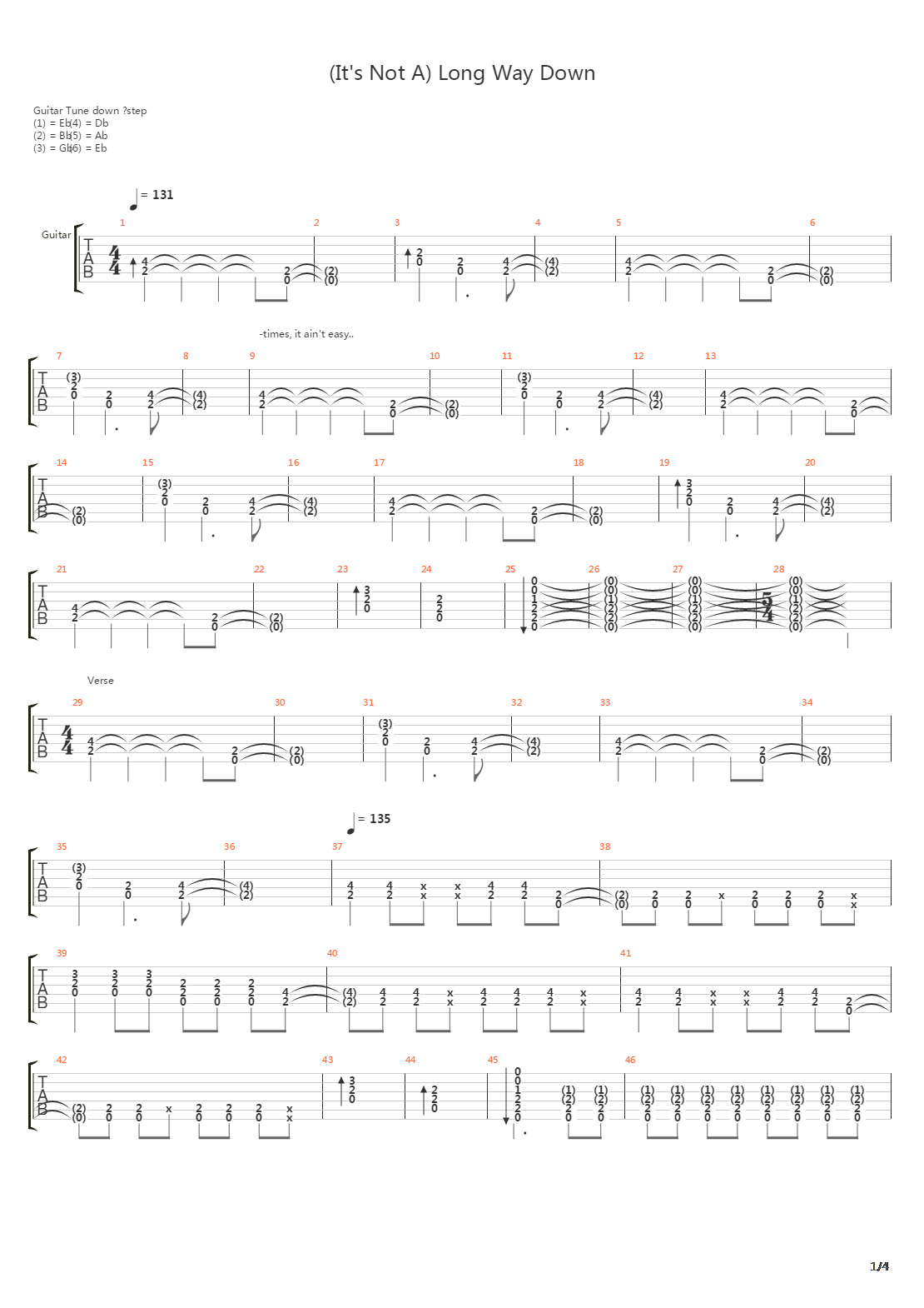 (It's Not A) Long Way Down吉他谱