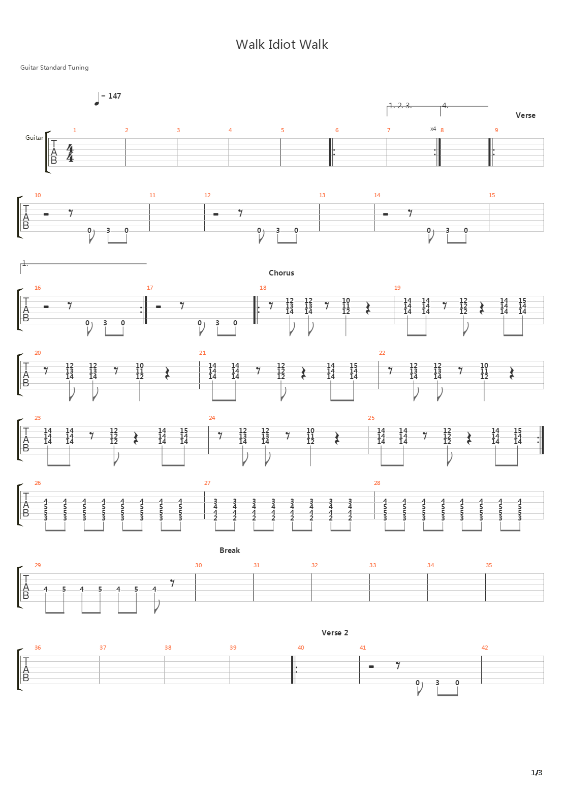 Walk Idiot Walk吉他谱