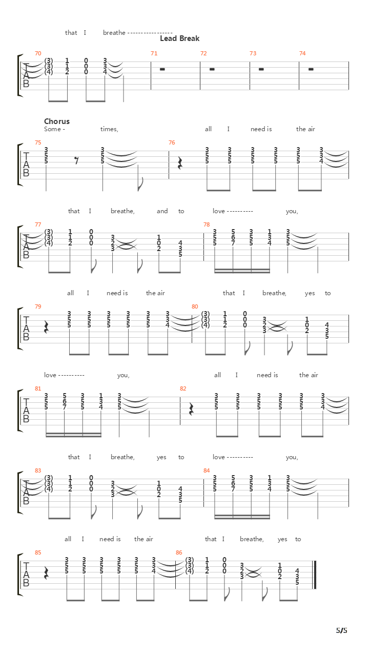 The Air That I Breathe吉他谱