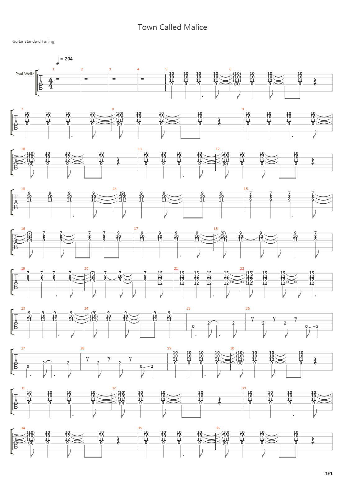 Town Called Malice吉他谱