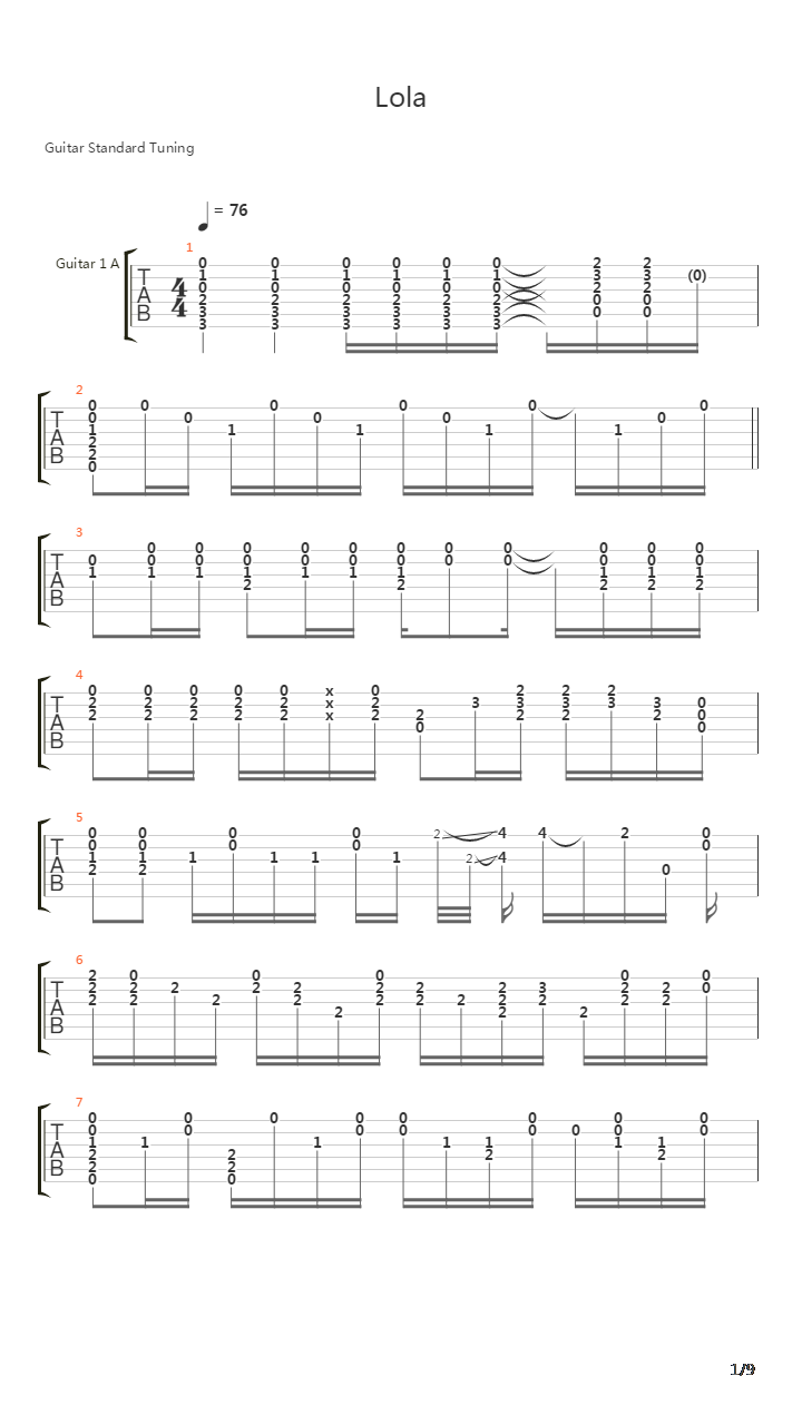 Lola吉他谱