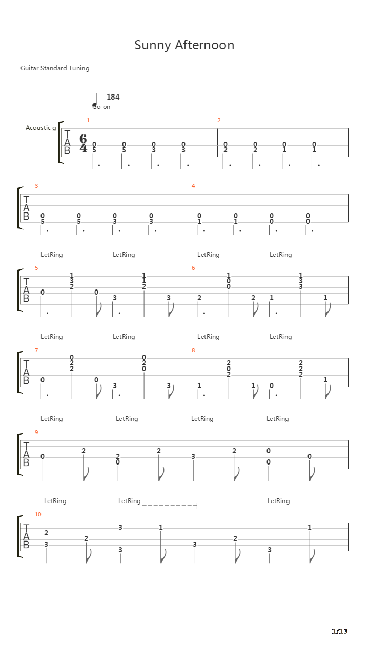 Sunny Afternoon吉他谱