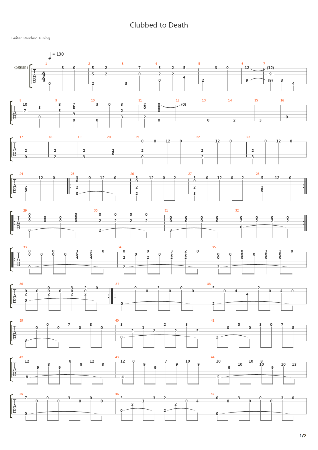 Clubbed to Death吉他谱