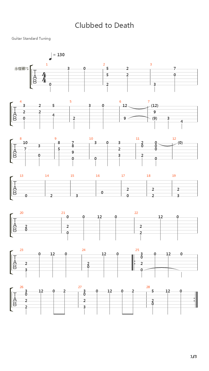 Clubbed to Death吉他谱
