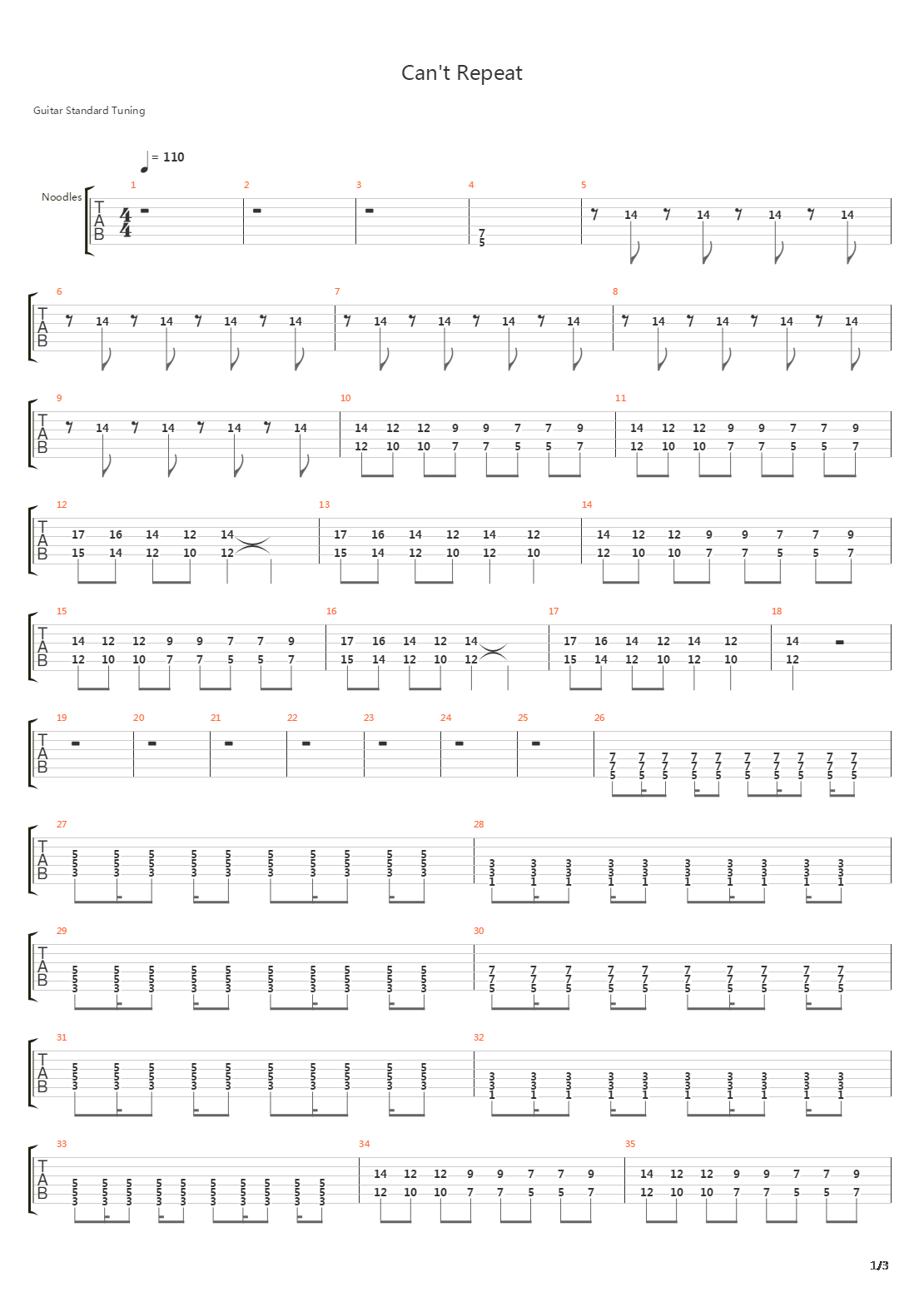 Can't Repeat吉他谱