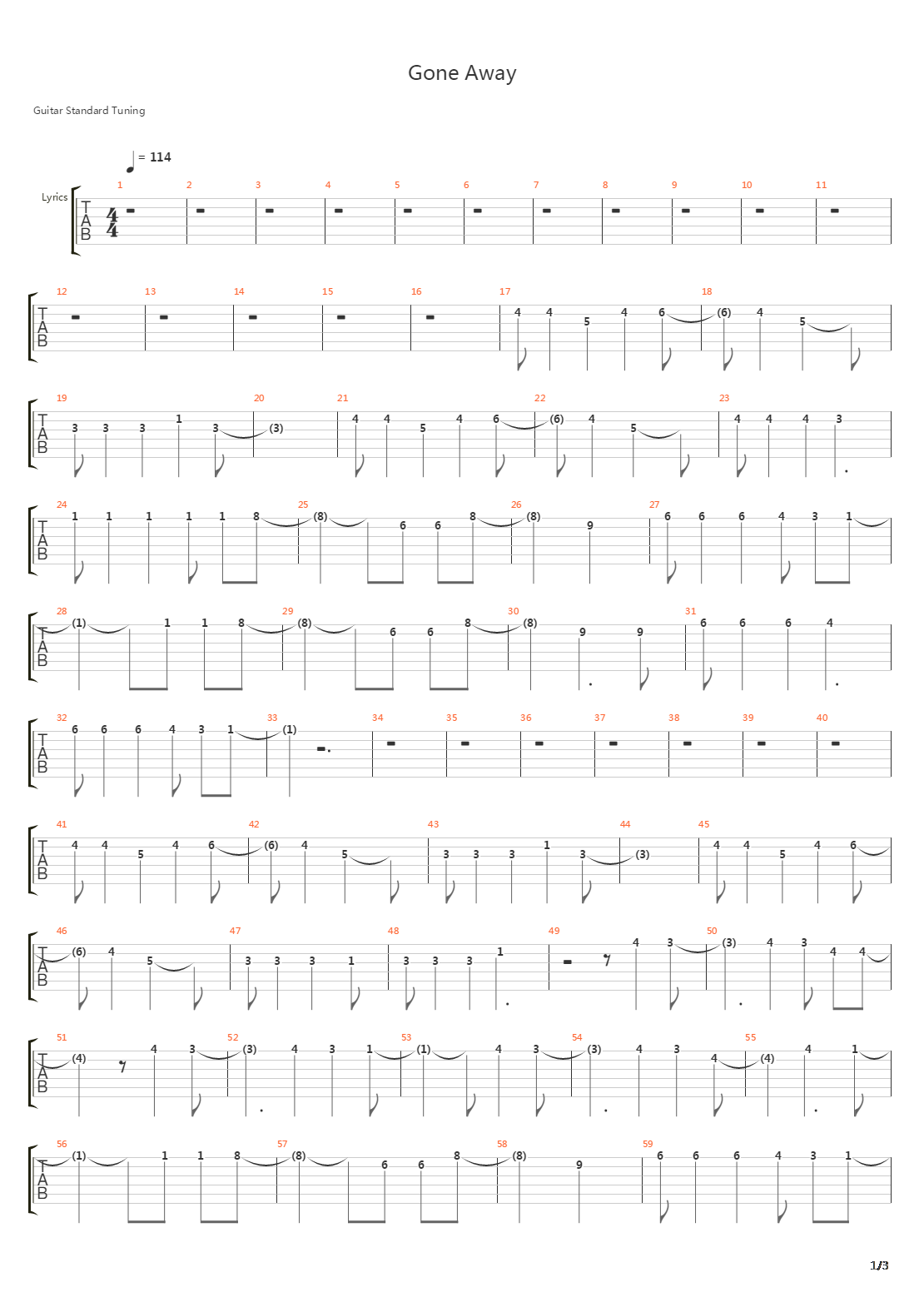 Gone Away吉他谱