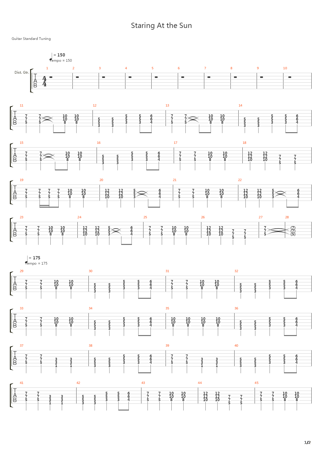 Staring At the Sun吉他谱