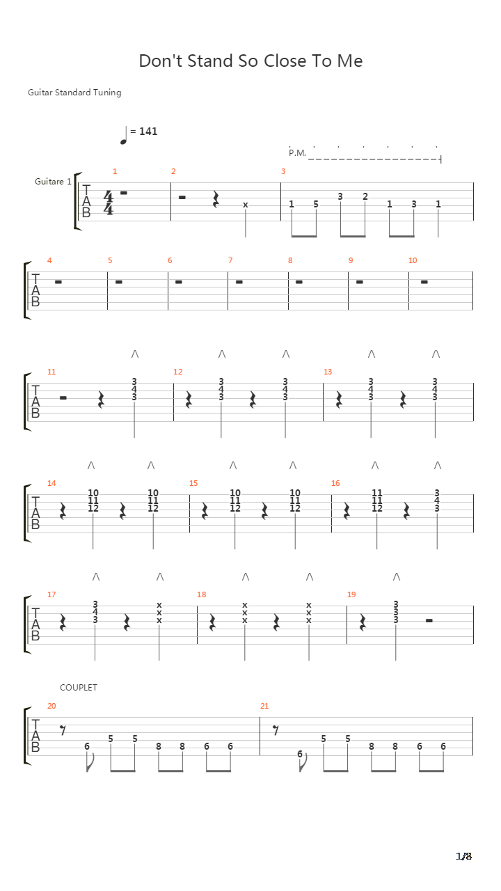 Don't Stand So Close To Me吉他谱