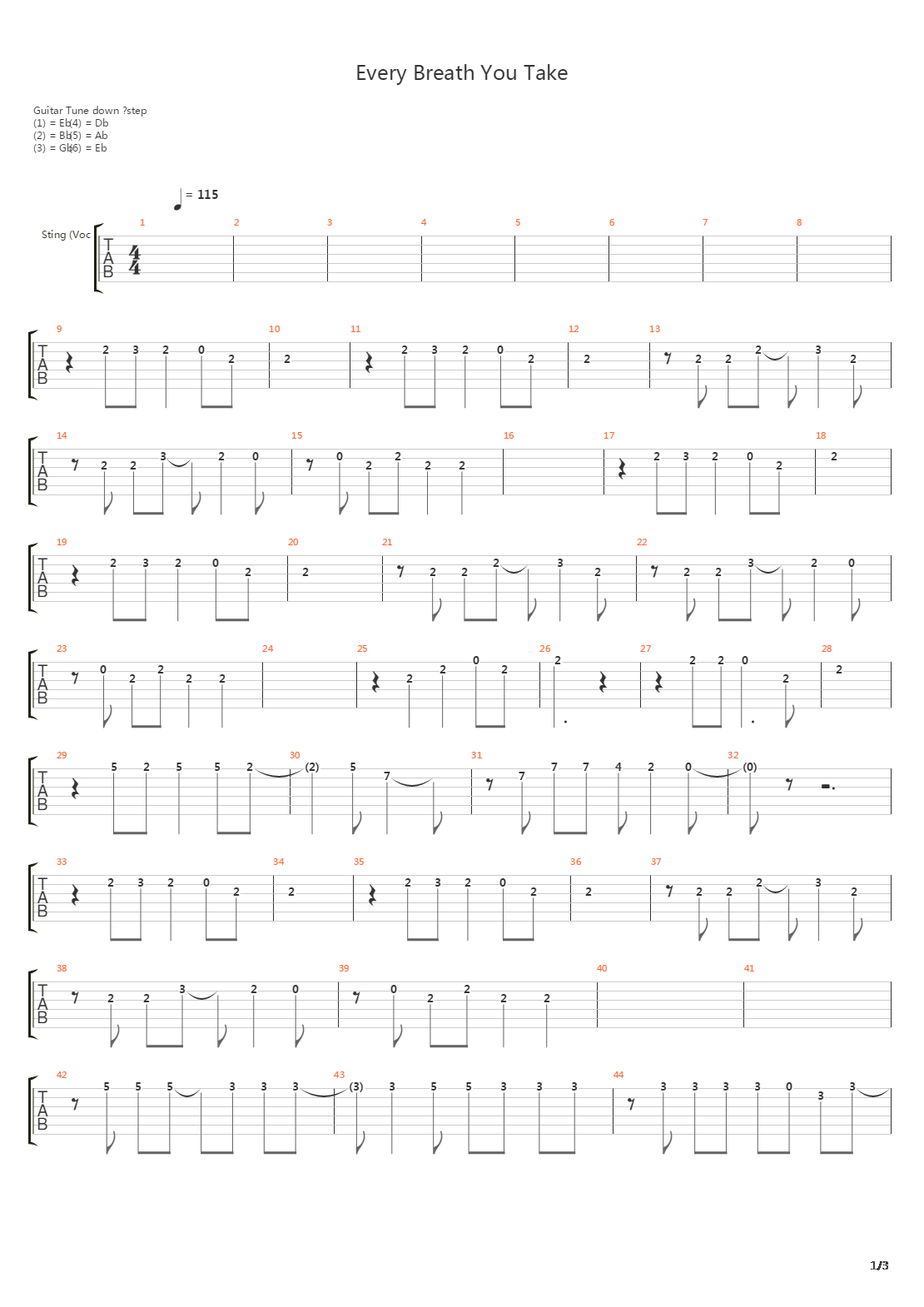 Every Breath You Take (Sting) Original TAbs吉他谱
