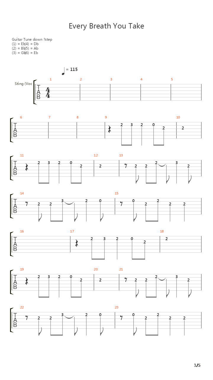 Every Breath You Take (Sting) Original TAbs吉他谱