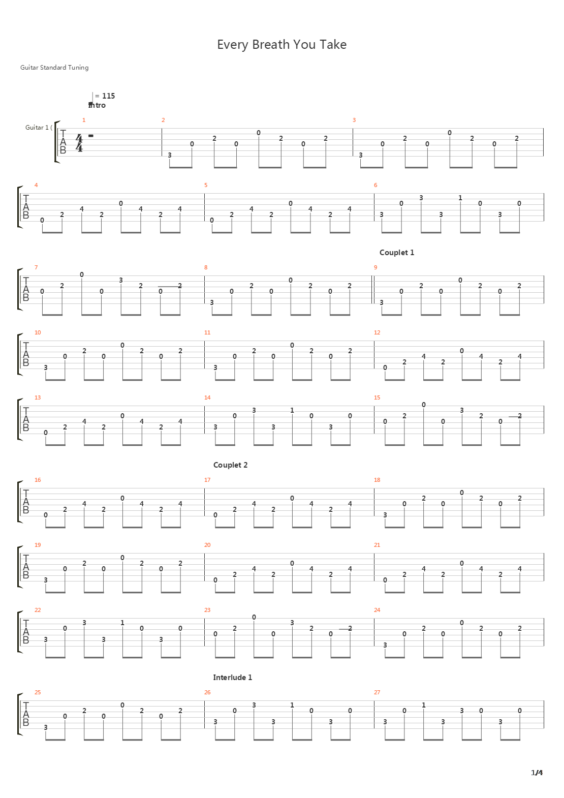 Every Breath You Take吉他谱