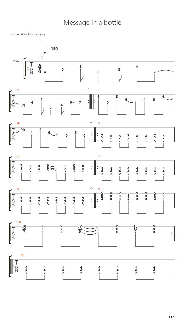 Message In a Bottle吉他谱