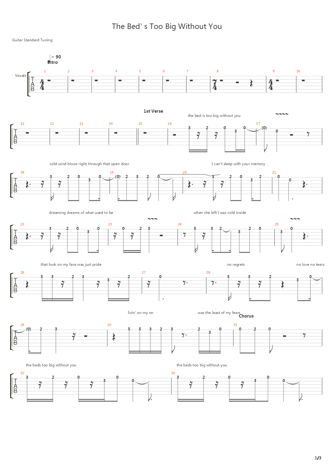 The Bed's Too Big Without You吉他谱