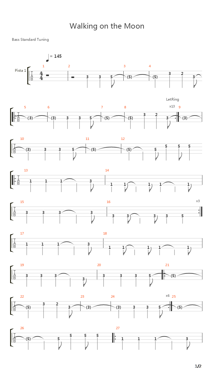 Walking On The Moon吉他谱