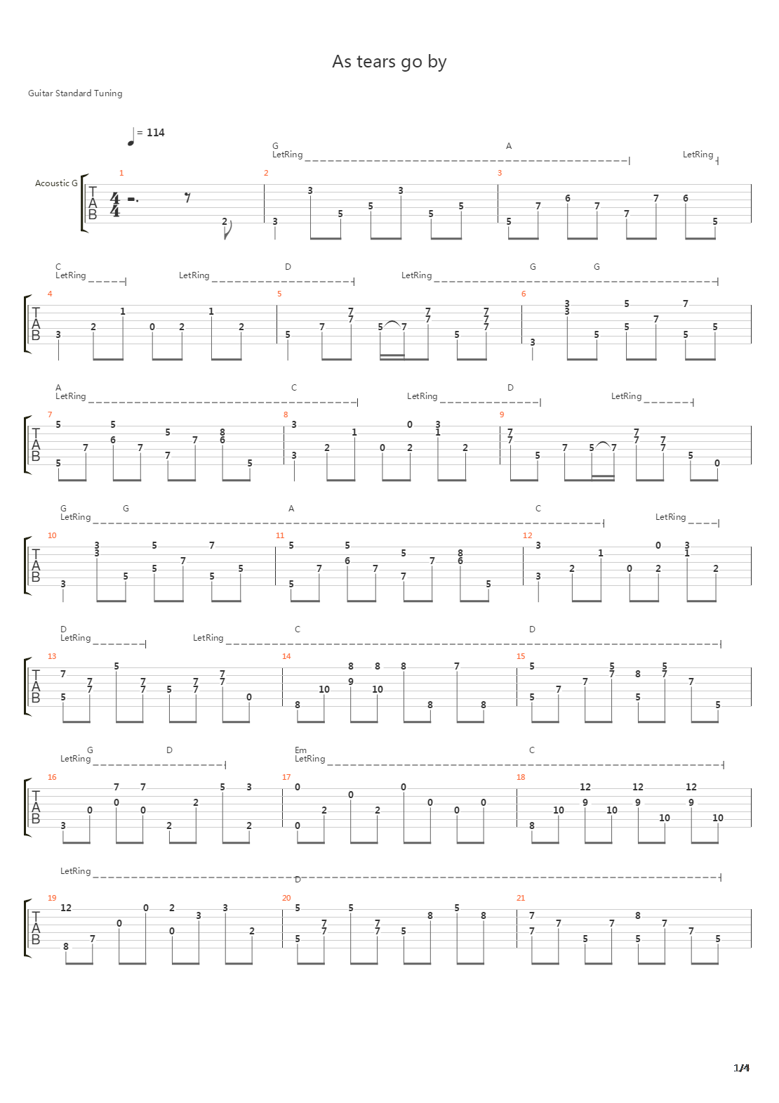 As Tears Go By吉他谱