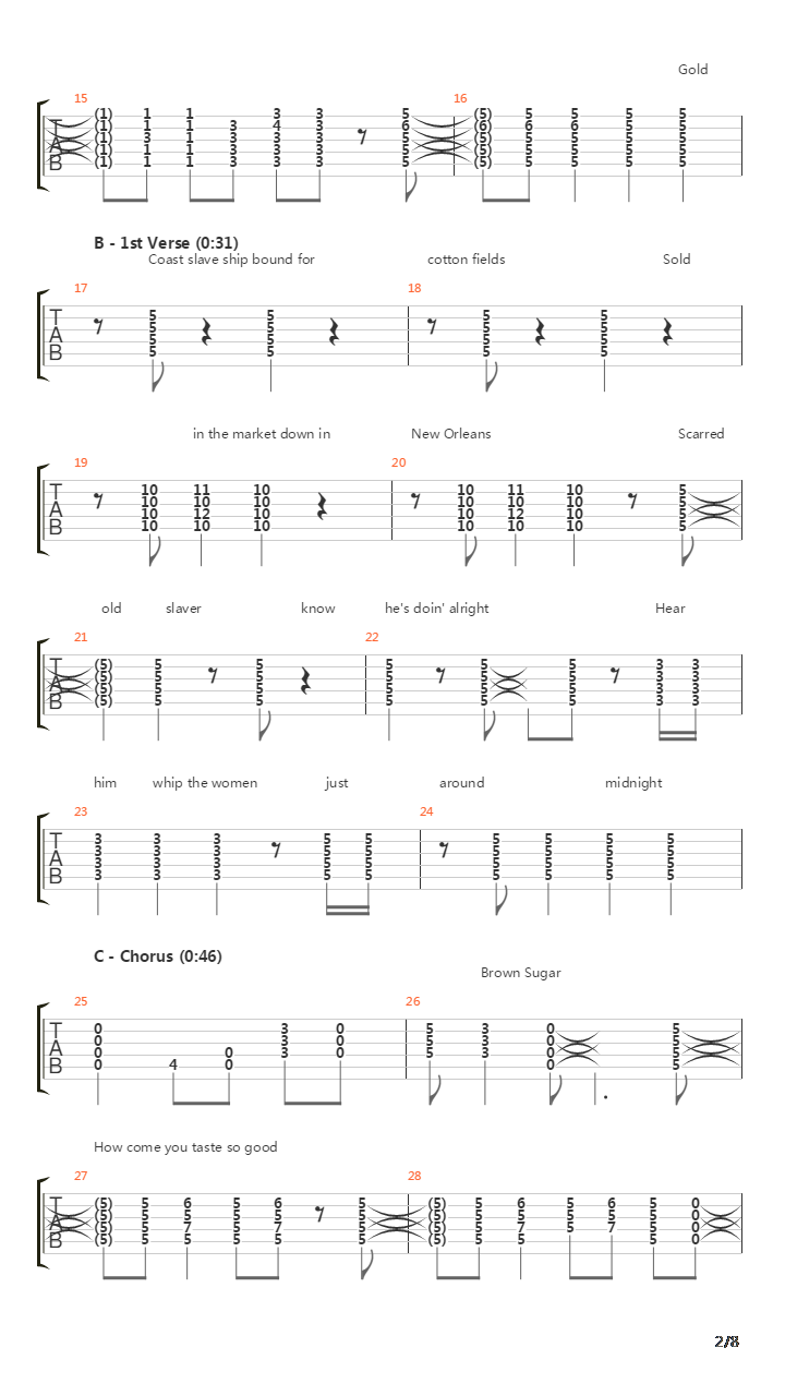 Brown Sugar吉他谱