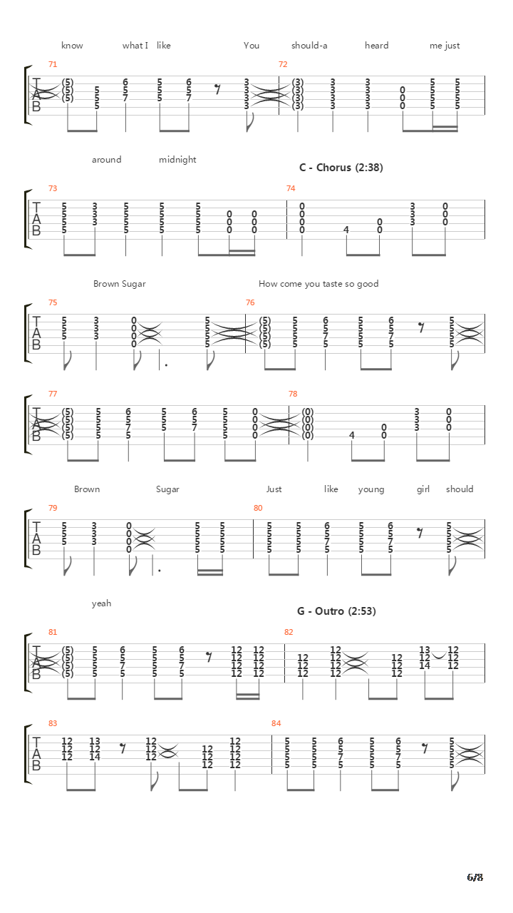 Brown Sugar吉他谱