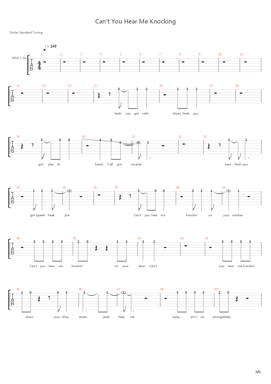 Can't You Hear Me Knocking吉他谱