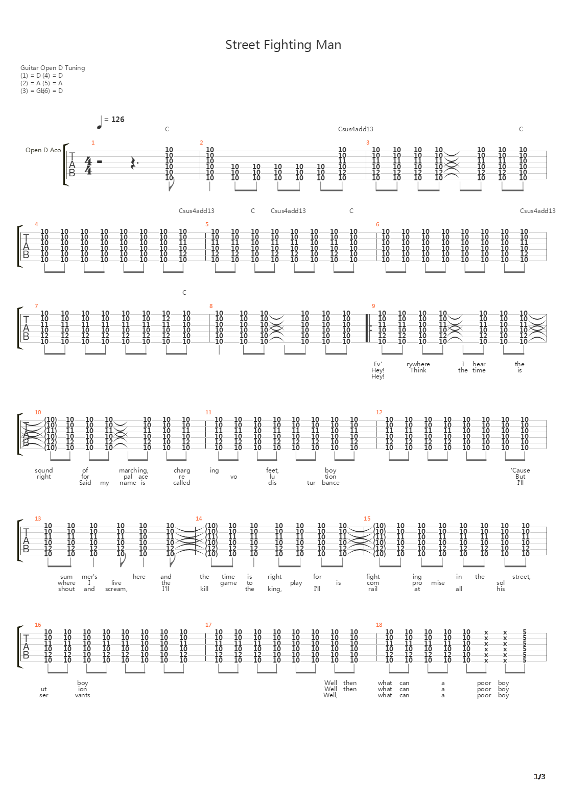 Street Fighting Man吉他谱