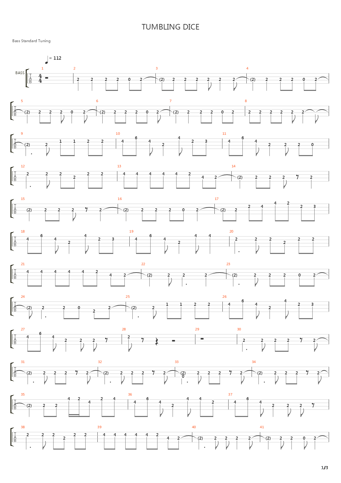 Tumbling Dice (bass only)吉他谱