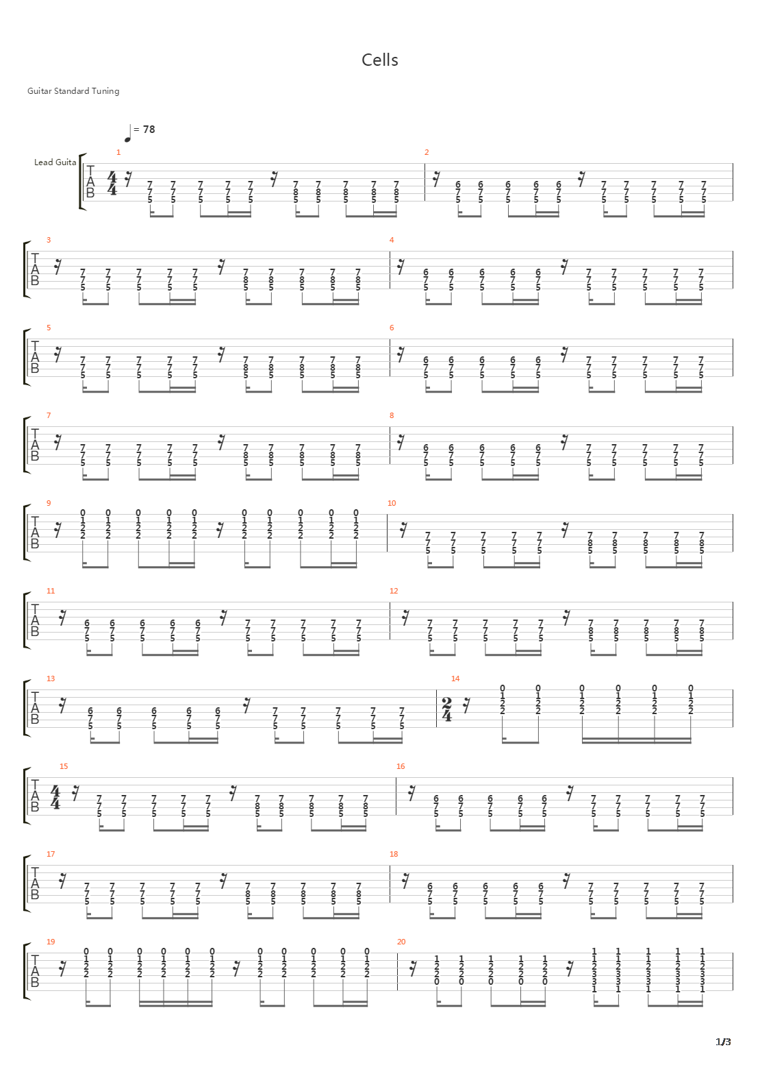 Cells吉他谱