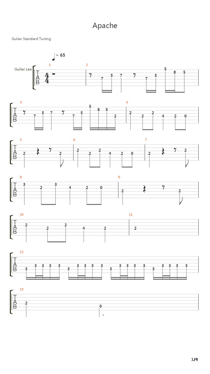 Apache吉他谱