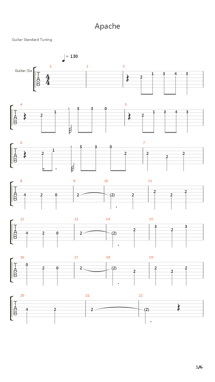 Apache吉他谱