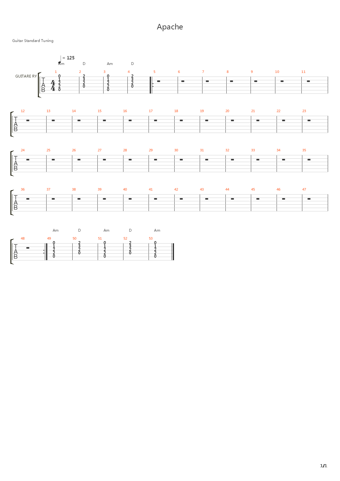 Apache吉他谱