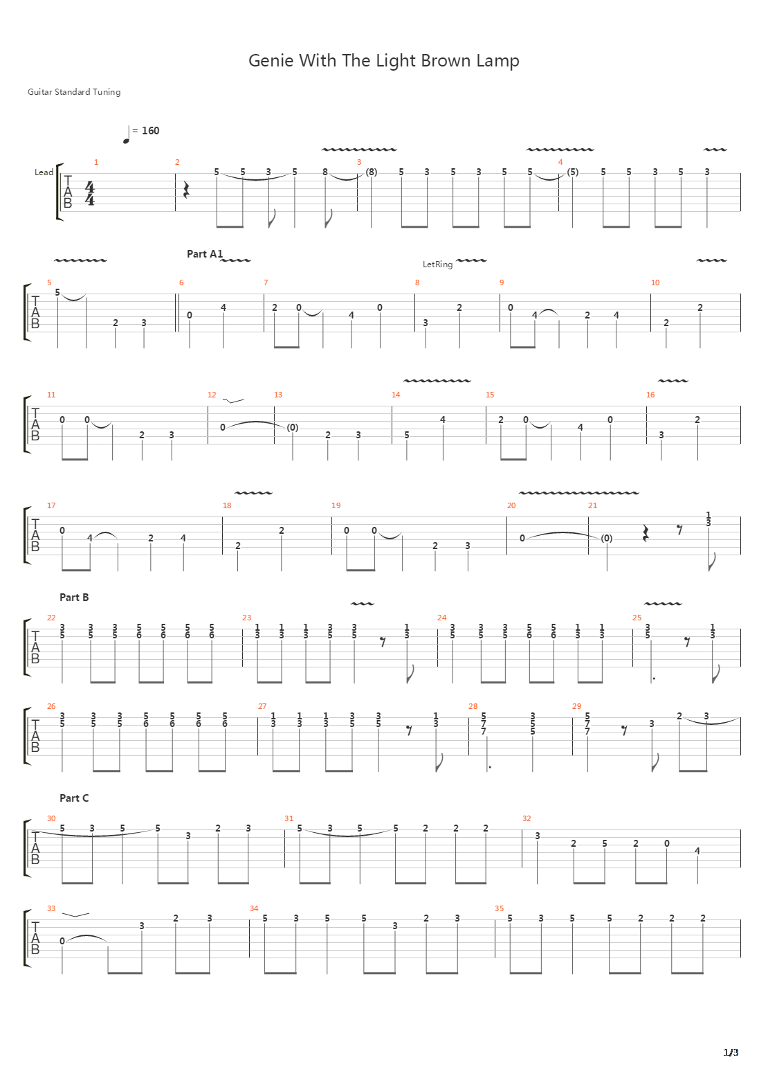 Genie With The Light Brown Lamp吉他谱