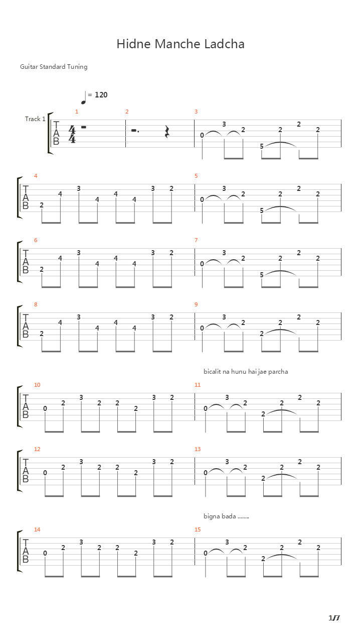 Hidne Manche Ladcha吉他谱
