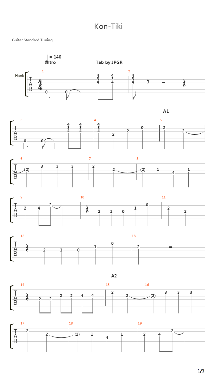 Kon Tiki吉他谱