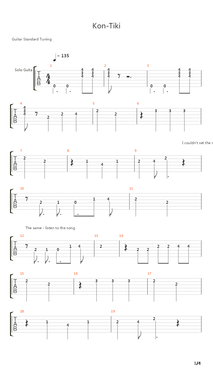 Kon Tiki吉他谱