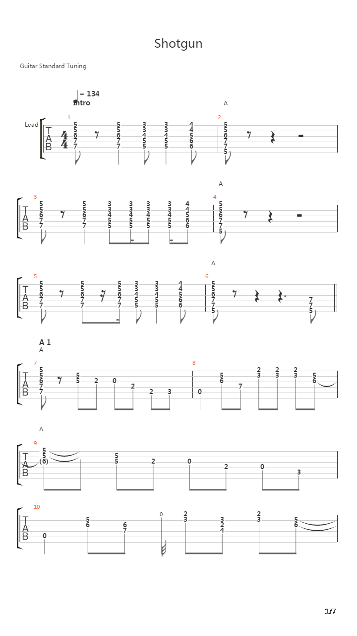Shotgun吉他谱