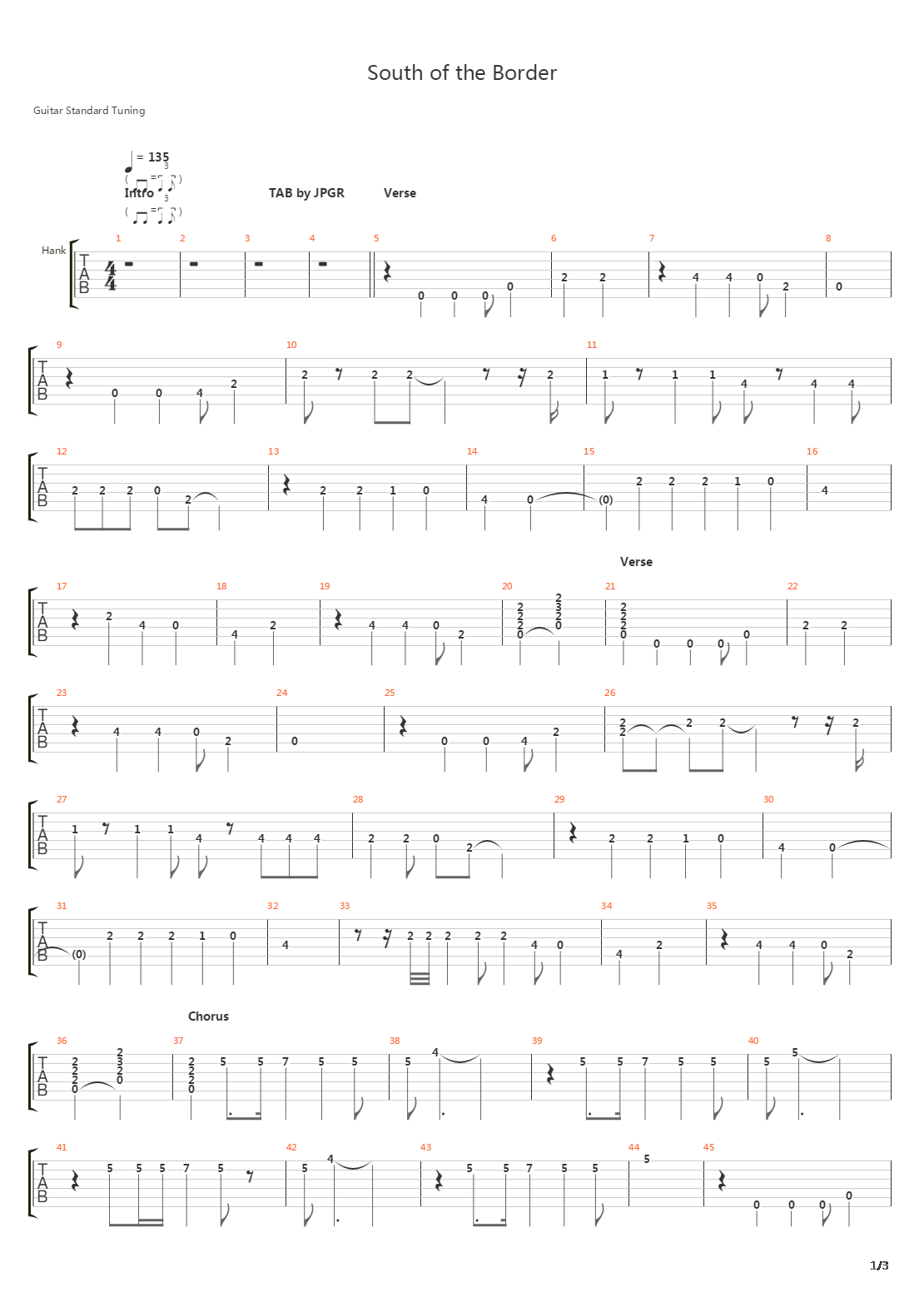 South Of The Border吉他谱