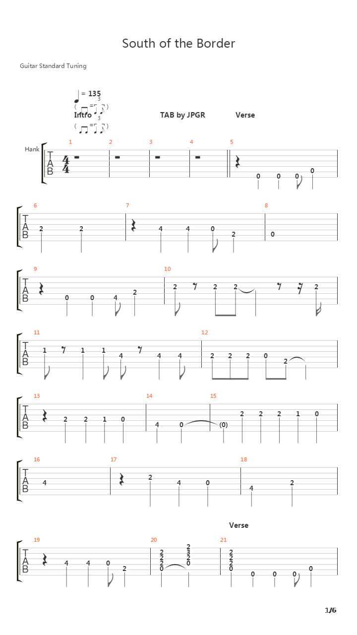 South Of The Border吉他谱
