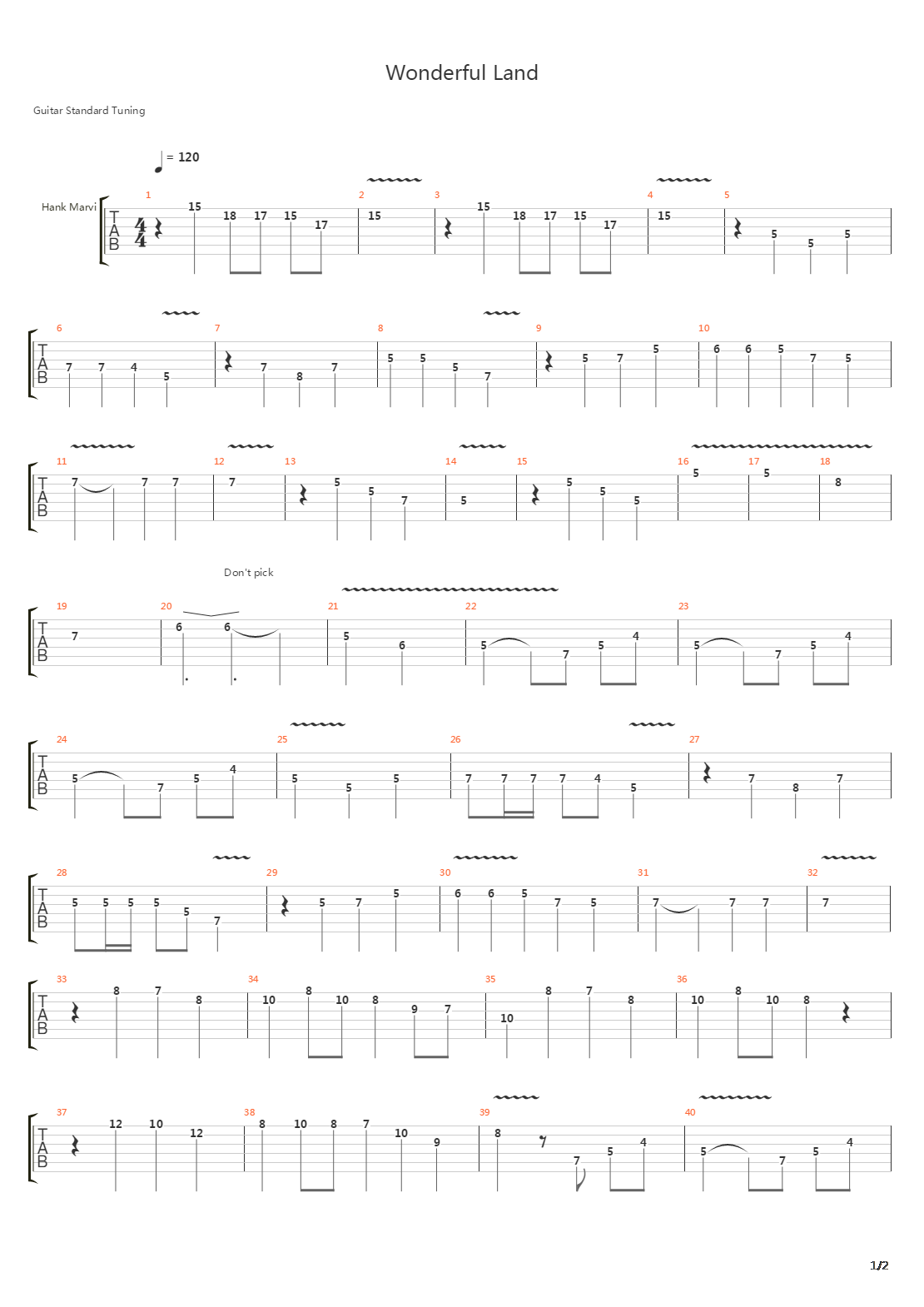 Wonderful Land吉他谱
