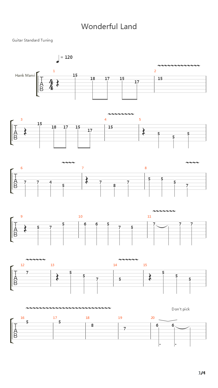 Wonderful Land吉他谱