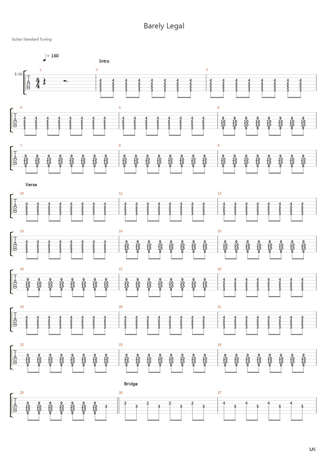 Barely Legal吉他谱