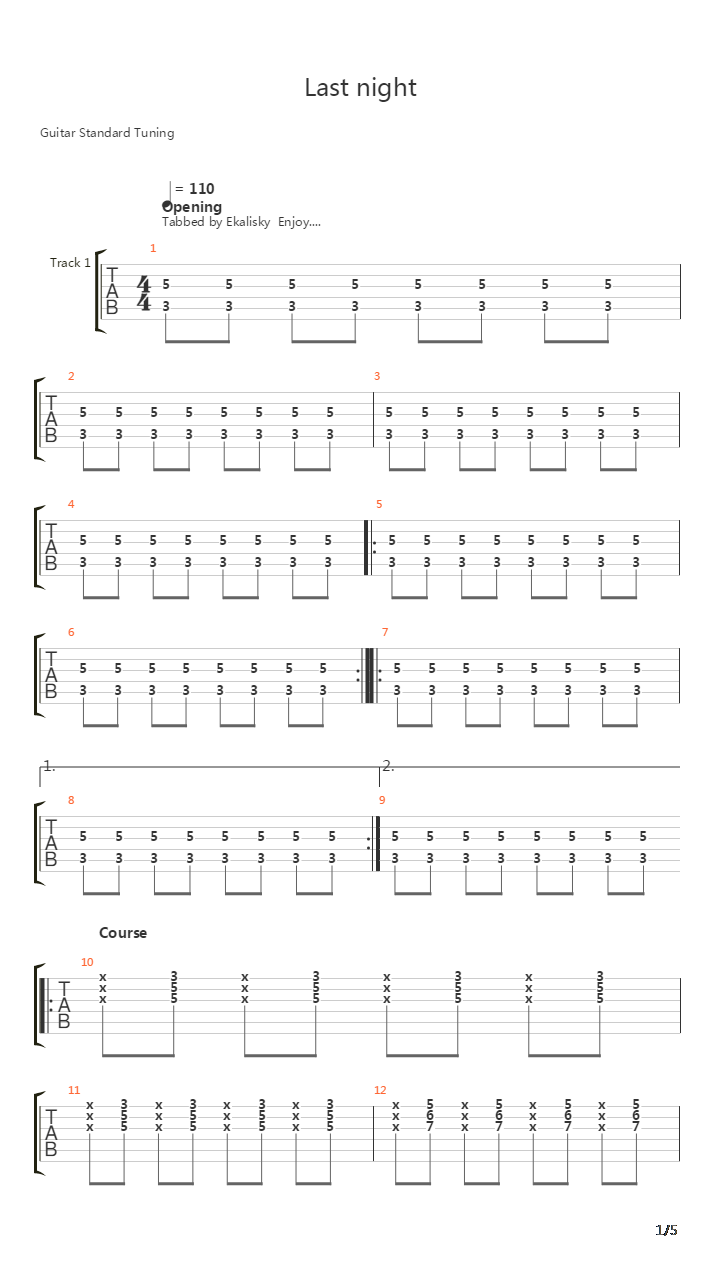 Last Night吉他谱
